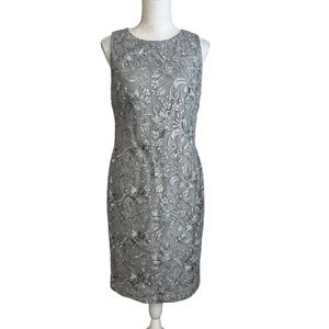 Lauren Ralph Lauren Silver Grey Floral Sleeveless Sheath Dress 6 Sparkly Formal